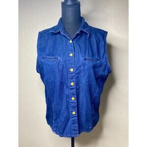 Wrangler Riata Denim Shirt Or Vest Womens XL Sleeveless Rodeo Cowgirl Buttons